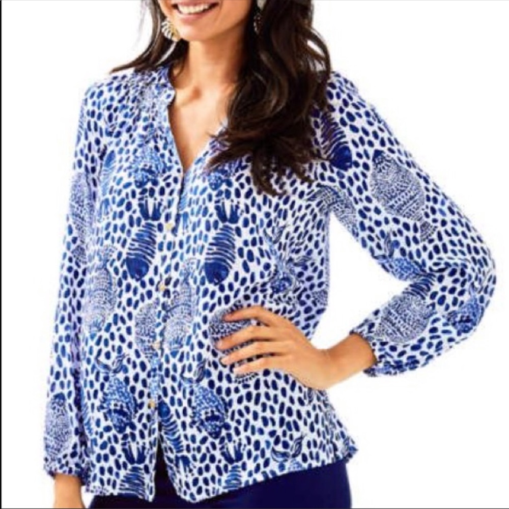 Lilly Pulitzer Elsa Fish Print Blouse size M